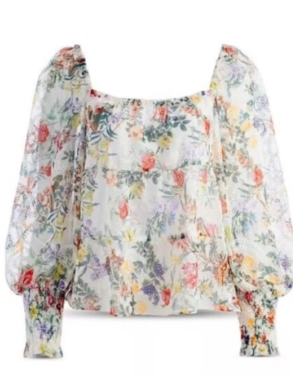 Alice + Olivia Rowa Smocked Broderie Anglaise Chiffon blouse M